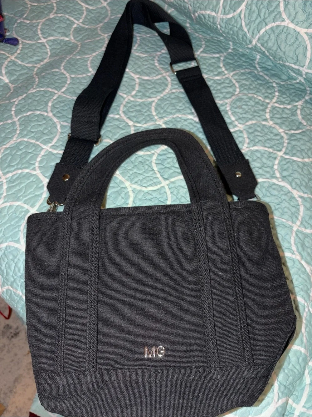 Madden Girl Black Canvas Messenger Tote